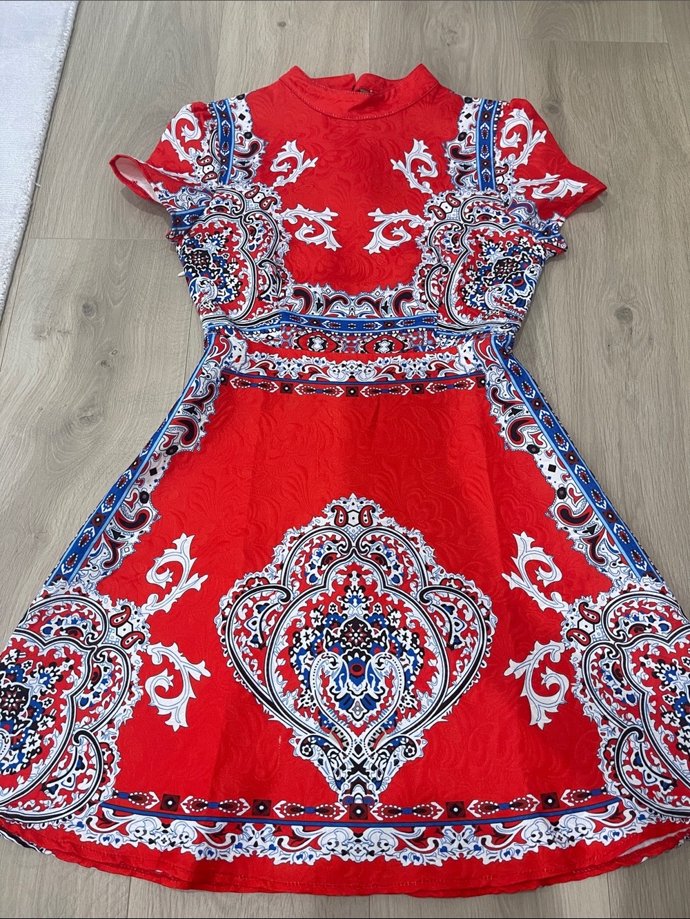 Red Paisley-Print Fit & Flare Dress